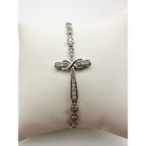 925 Sterling Silver CZ cross charm adjustable bracelet